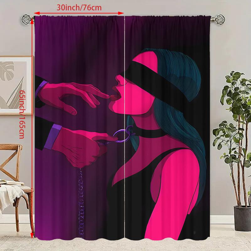 2 pos - Valentine's Day Figures 12 prints - Printed curtains - Polyester material - Suitable for bedroom, living room, study,
