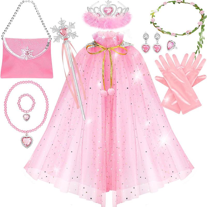 Frozen, Children's Girl, Wallet, Crown Magic Wand, Necklace, Gloves, Set, Elsa Princess Sparkling Cloak