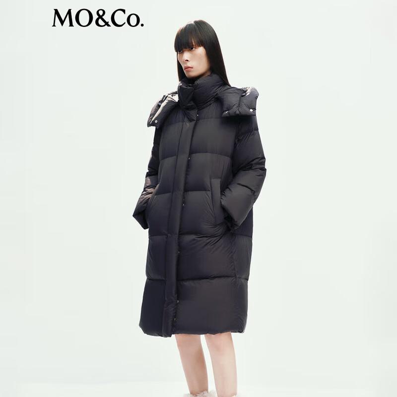MO&Co. Women's Long Goose Down Jacket with Detachable Hood