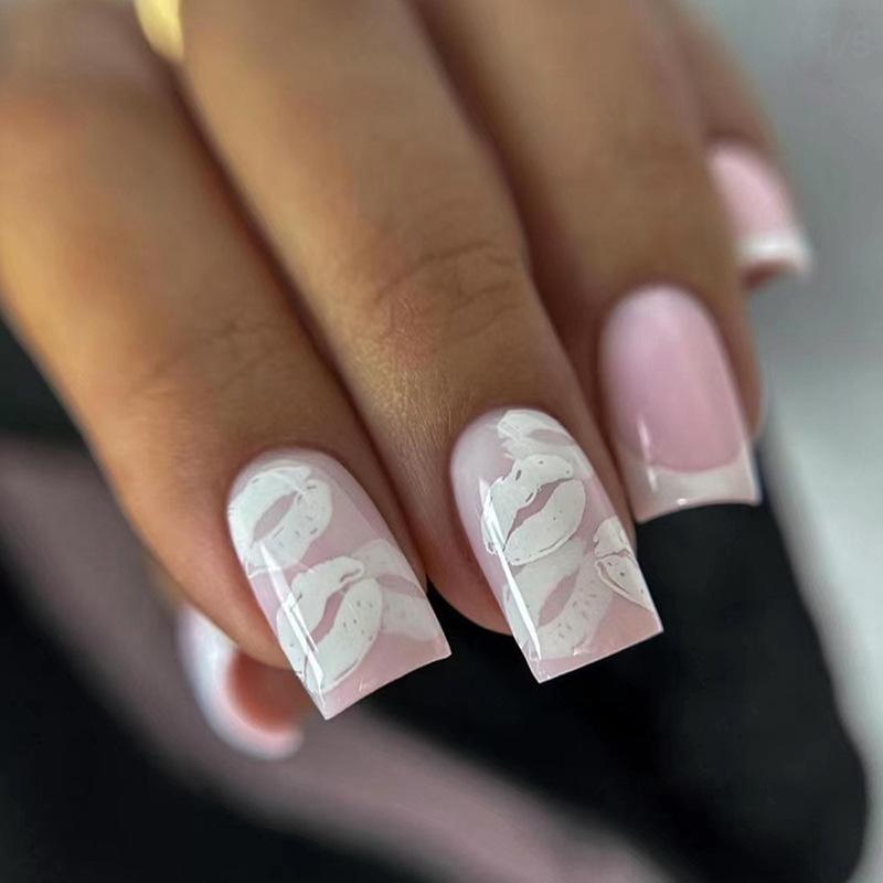 White French simple medium and long European and American ins style sexy lips manicure fake nails can be nails