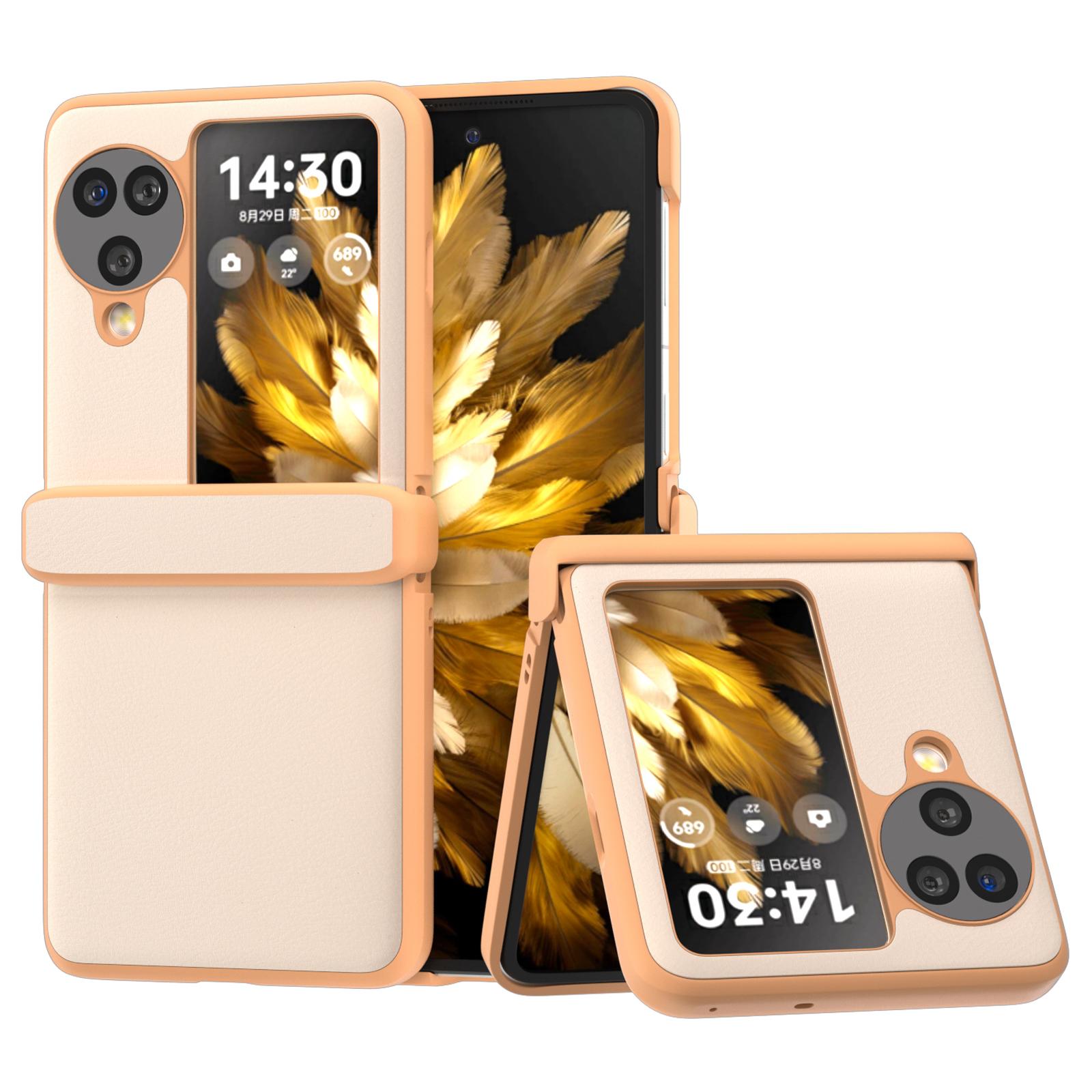 

For Oppo Find N3 Flip 5G Case Hinge Protection Leather Coated PC Folding Phone Cover Light Pink