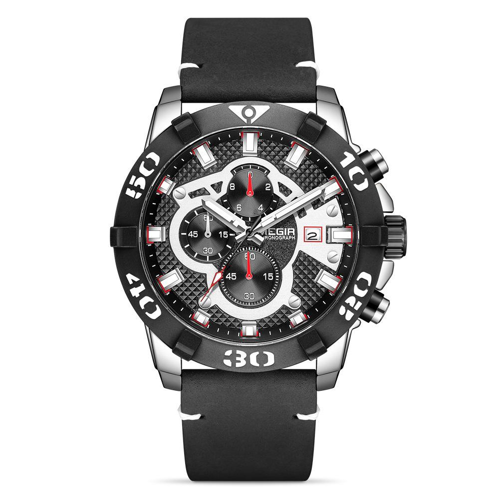 Men S Watch, Chronograph Luminous Leather Large Dial Watc Sports Quartz Watch 2136G