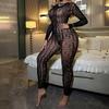 Sexy rückenfreies europäisches und amerikanisches Stil Dessous Versuchung Offener Schritt Transparentes einteiliges Netz-Bodysuit mit Löchern