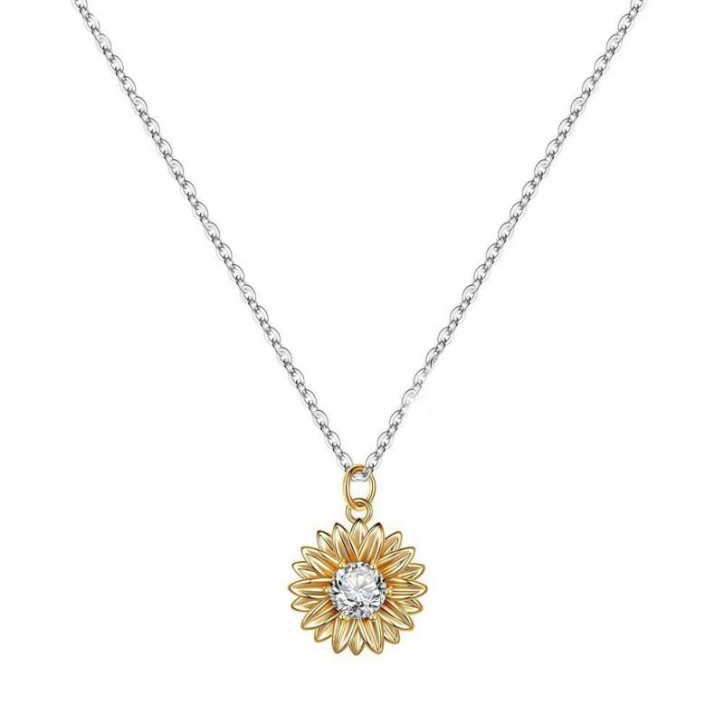 Sterling Sunflower Pendant Necklace Women Delicate Cross Chain Choker Elegant Floral Jewelry Gift