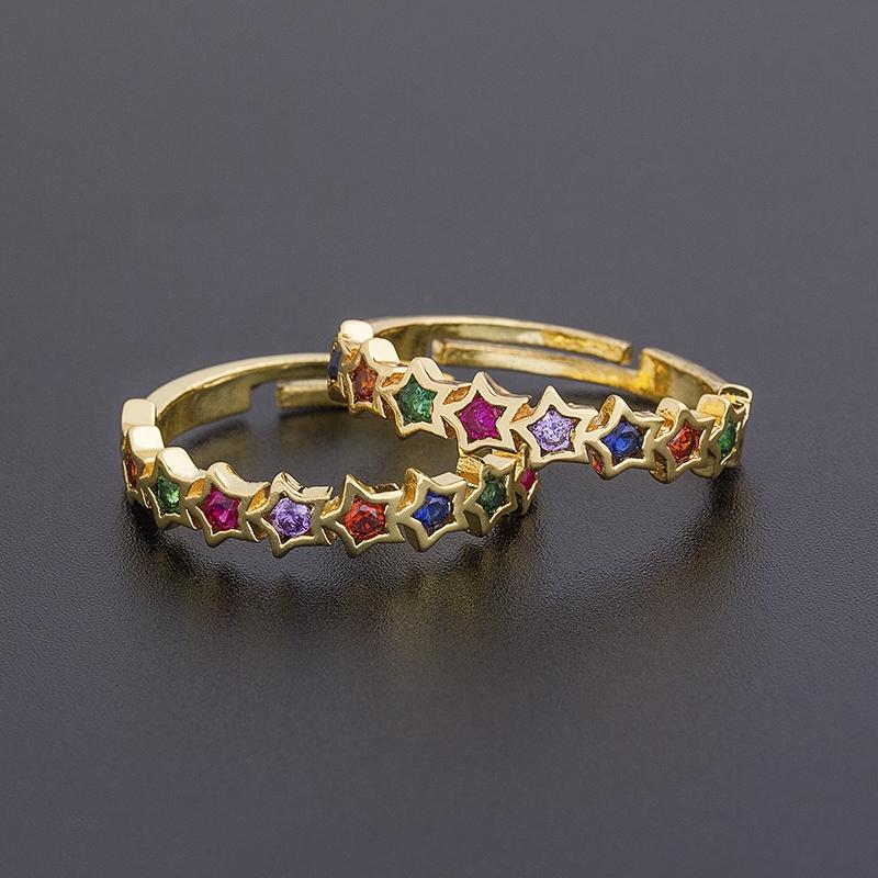Nidin New Arrival 12 Styles Rainbow Crystal Rings for Women Adjustable AAA Cubic Zirconia Opening Geometric Ring Jewelry Gifts