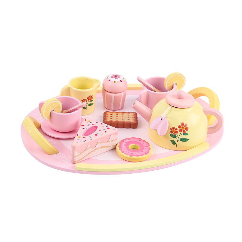 Wooden Tea Set Playhouse: Afternoon Tea Kitchen Toys for Kids Birthday Gift