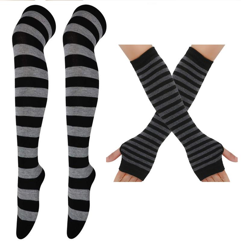 Multi Color Casual Gloves Women Girls Striped Long Socks Over The Knee Socks Thigh High Stockings