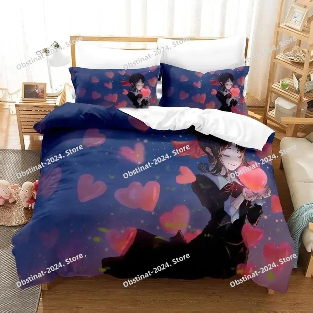 Anime Kaguya-Sama Love Is War Bedding Set Printed Bed Set Duvet Cover Sheet Pillowcase Bed Soft Quilt Cover Full Queen King Size