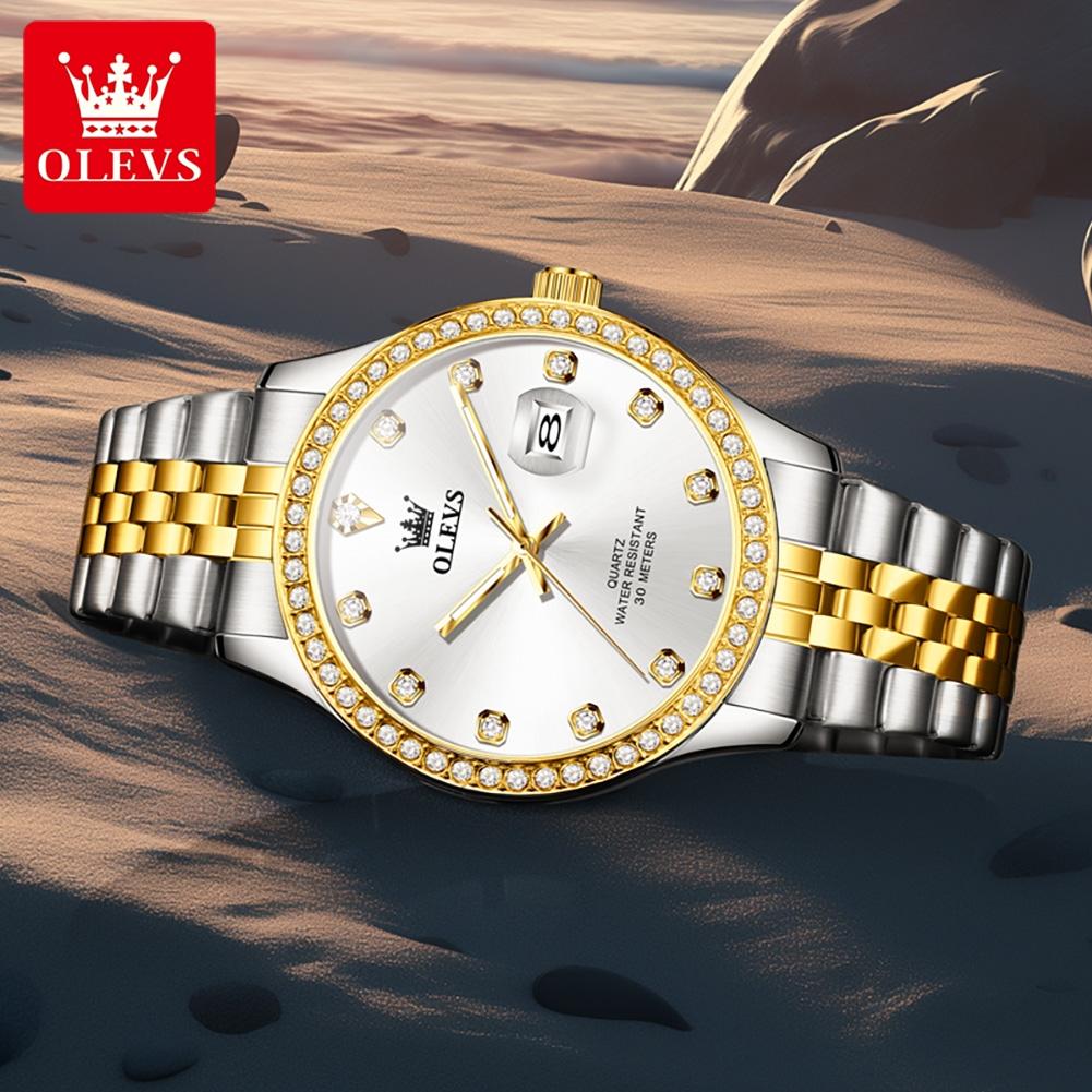 OLEVS 3629 Original Quartz Movement Watch Diamond Luminous 30m Waterproof Stainless Steel Bracelet Classic Dial Men Women Watch