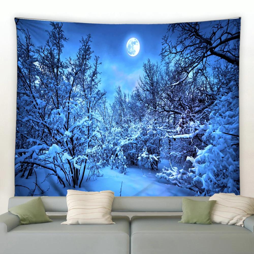 

Окно Снаружи Снежинка Лес Гобелен Зимний Пейзаж Гобелены Настенное Панно Домашний Художественный Декор Плед для Спальни Гостиной 90x75cm