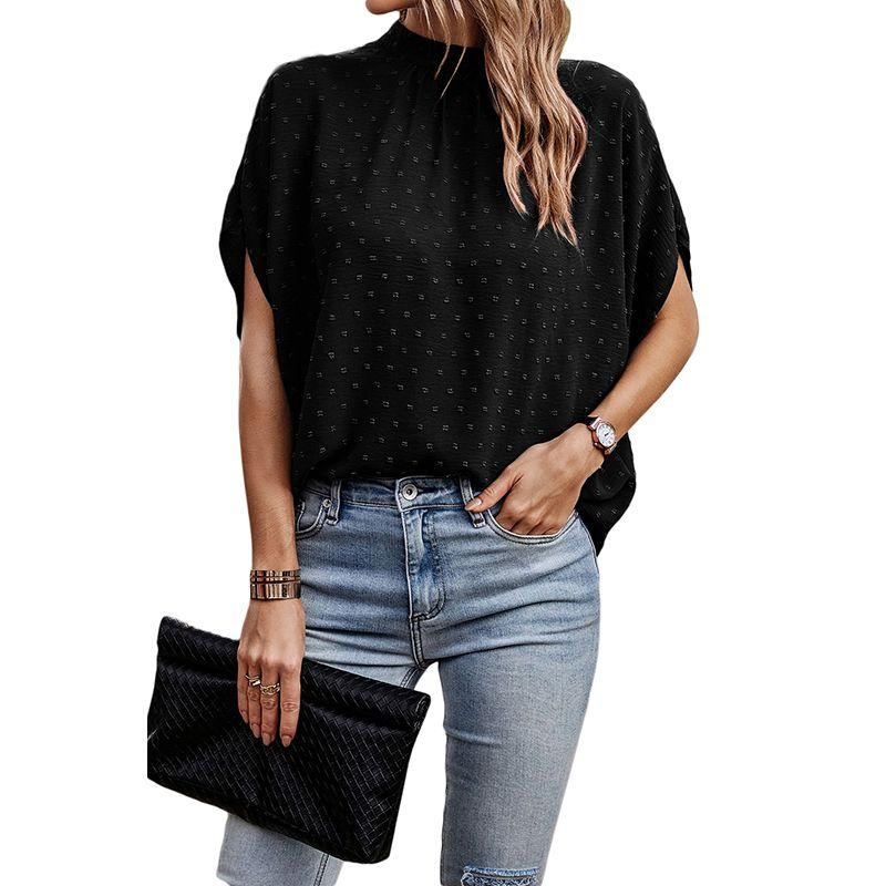 

Fashion Commuter s All-Matching Pure Color Chiffon Shirt Women 2025 Summer New Arrival Jacquard Small Dot Pullover Tops Women Black Size L fit (62.50 kg-70.00 kg