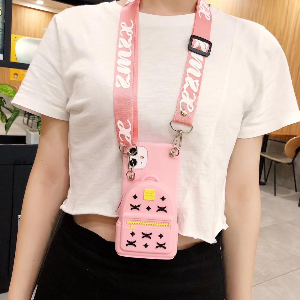 3D Wallet Silicone Bag Phone Case For iPhone 8 7 6 6s 5 Plus X XR XS Max SE With Crossbody Lanyard Strap Cover