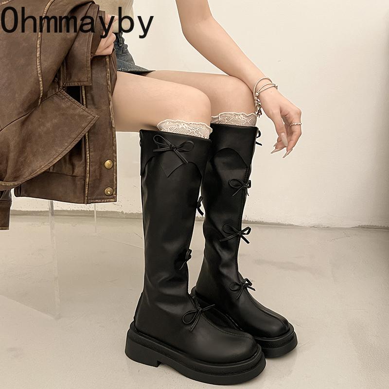Winter Thick Sole Woman Short Plush High Boot Fashion Butterfly-knot Back Zippers Shoes Women's Slim Knight Long Booties
