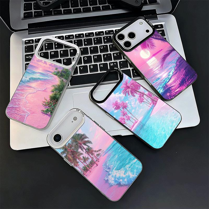 Pink Sunset Beach Dreamy Scenery Shockproof Phone Case for iPhone 17 Air 16 16E 15 Pro Max 14 Plus 13 Mini 12 Back Cover Anti Fa