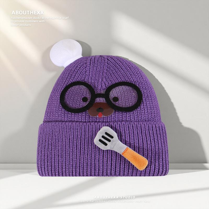 Women's Wool Hat with Autumn and Winter Versatile Sweet Knitted Hat with Ear Protection and Warm Face Showing Small Glasses Pullover Hat