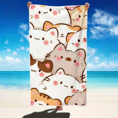 Cute Cartoon Cat Print Beach Towel Soft Quick Dry Sand Resistant Absorbent Beach Blanket for Summer Beach Pool Camping Travel