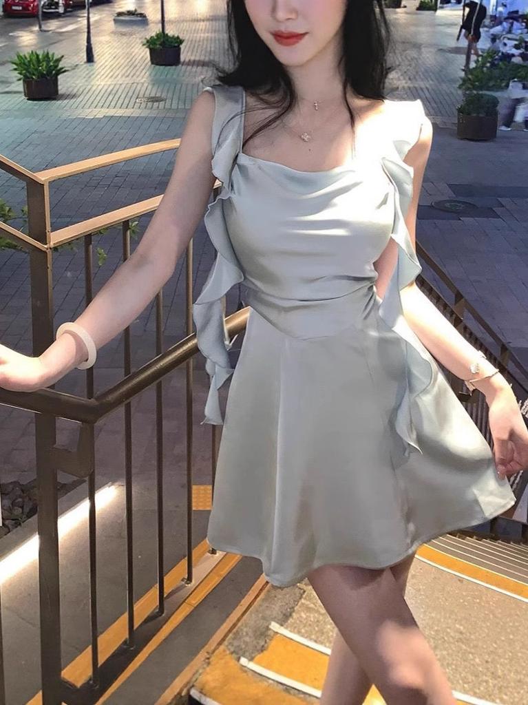 Summer Satin Slip Dress With High Waist And Sleeveless Design For Elegant Women