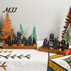 Farmhouse Candle Stand Christmas Town Silhouette Holder, Wooden Tea Light for Holiday Tabletop Decor Decoration, Metal Festive Fireplace and Home