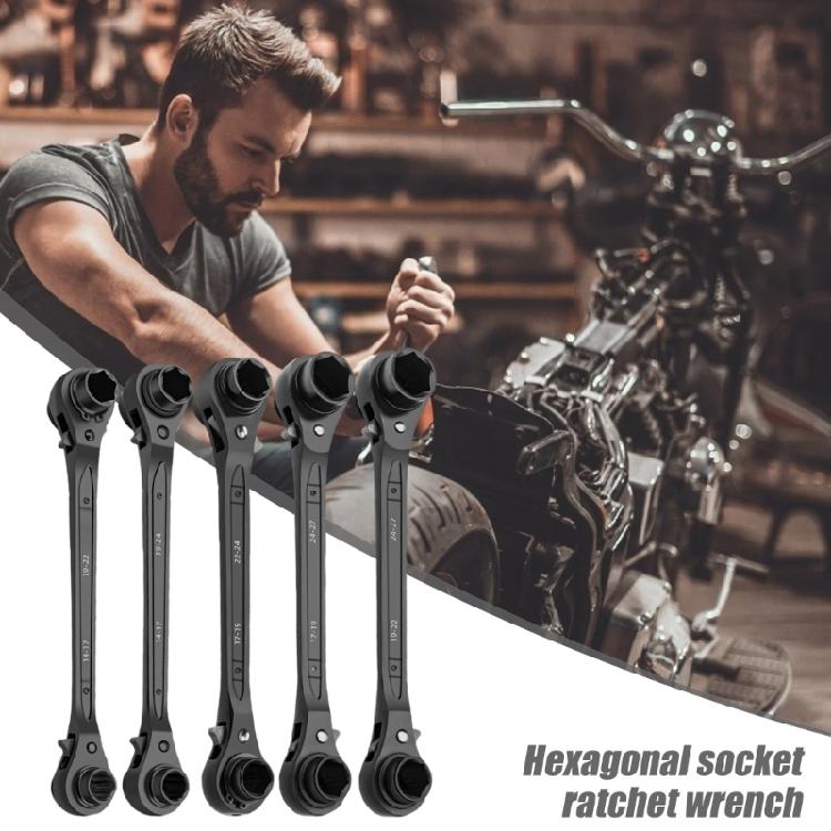 Double Head Ratchet Spanner With Reversible Drive Systems 4 Way Operation Hexagonal Socket Design Carbon Steel