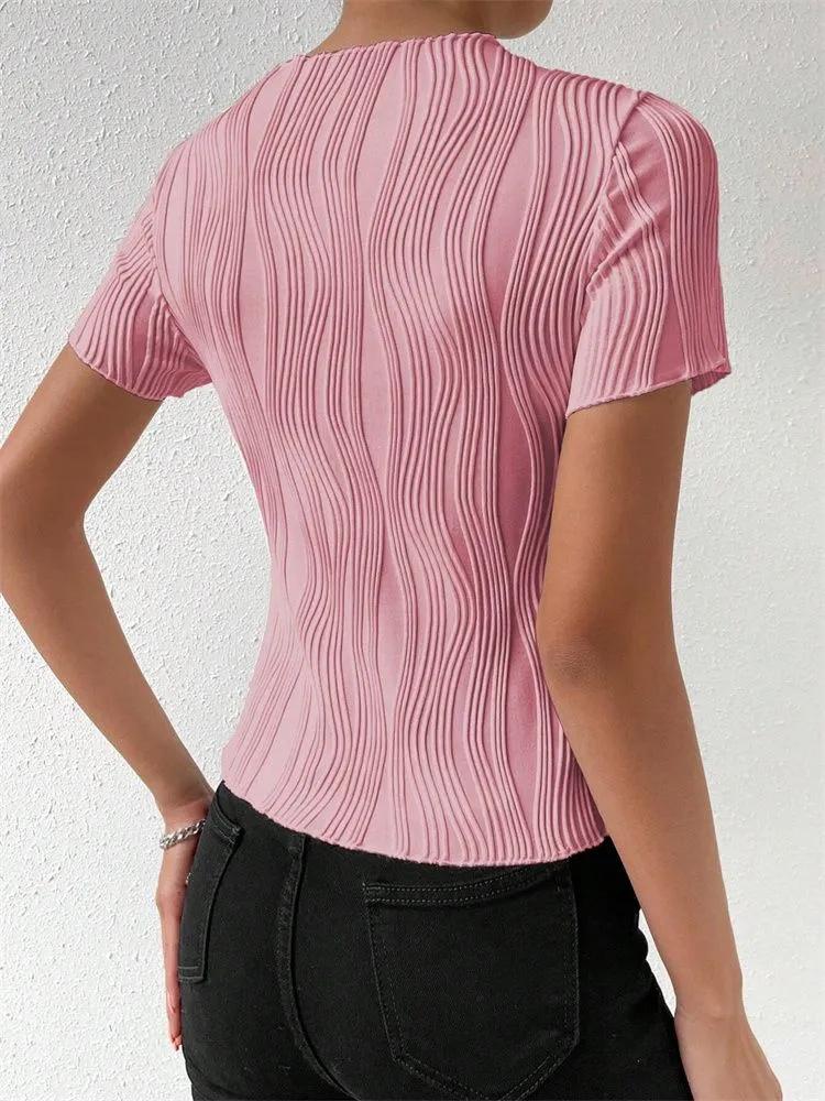 T-shirt Phumee Casual Round Neck Short Sleeve  Rib-knit A2181