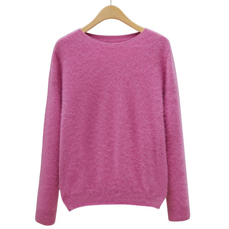 

Women s Seamless Wool Crew Neck Sweater - Brushed, Loose Fit, Lazy Style, Knitted for Autumn/Winter Medium