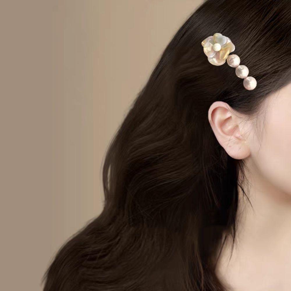 Lovely Korean Style Camellia Pearl Side Clip Sweet Acetate Flower Hair Clip Barrette Elegant Duckbill Clip Hair Accessories