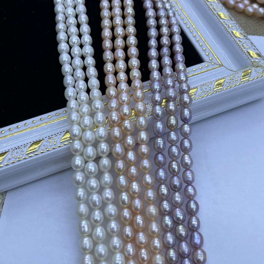 1String, White Purple Pink Natural Freshwater Pearls, Handmade Rice Pearl Beads for Jewelry Making DIY Crafts (Beads 6-7mm, Length 36cm)