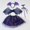 Spider Web Cosplay Outfit Bat Wing Halloween Kids Skirt Children Costume Set  Dress Up