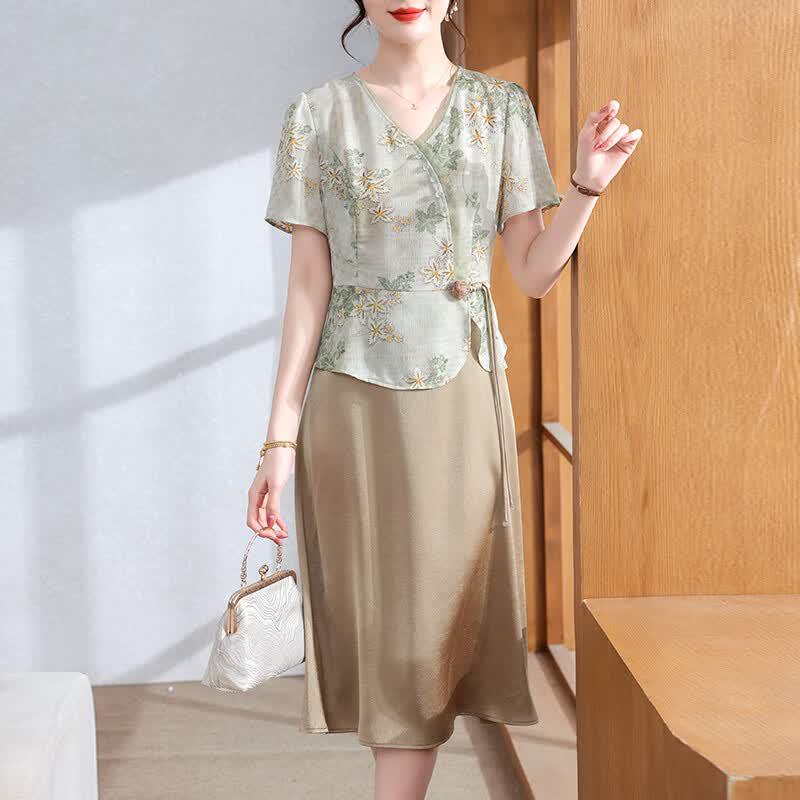 

Elegant Faux Two-Piece Summer Dress for Mothers 3XL