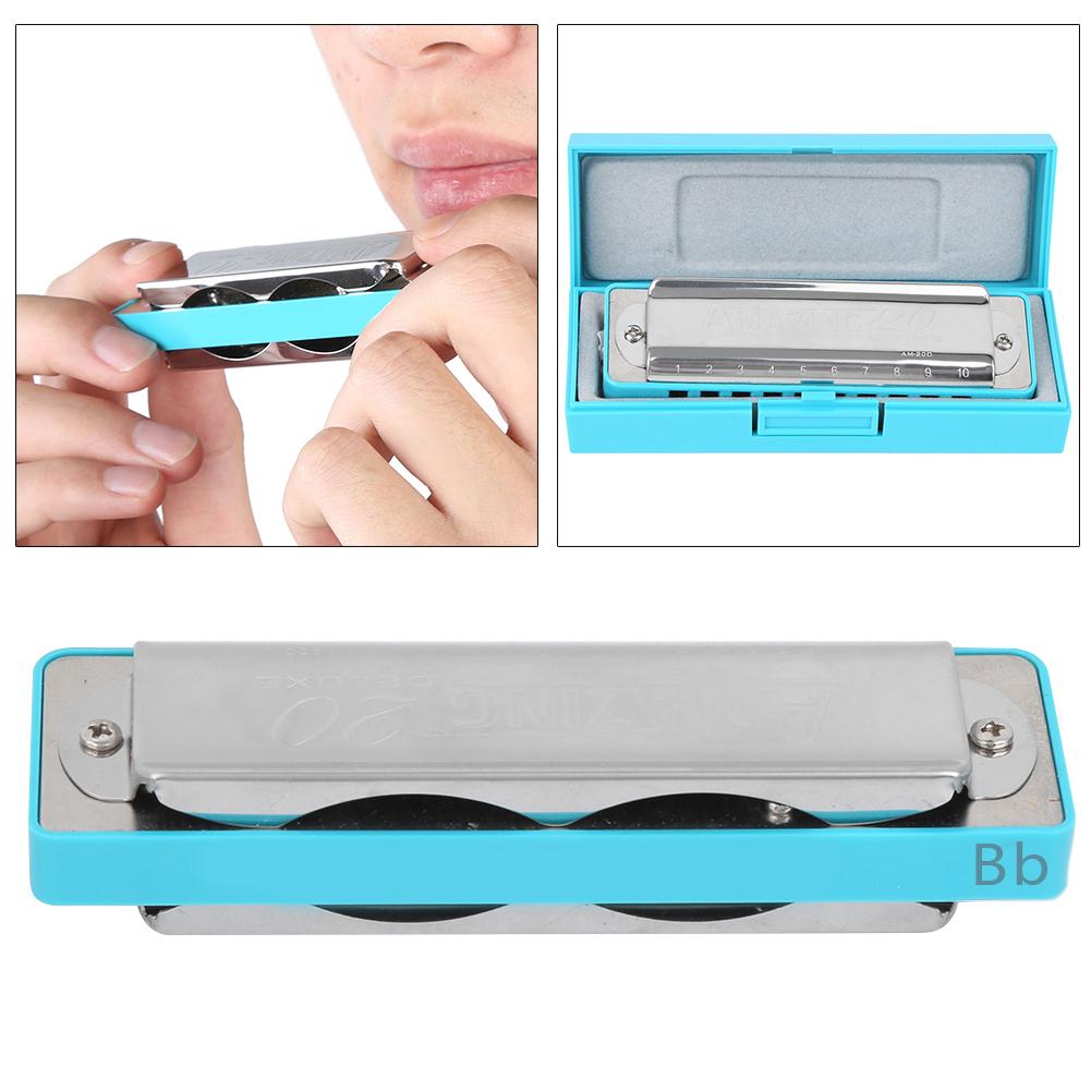 10?Hole Harmonica Blues Bb Key Harp Wind Musical Instrument Beginner Practice AM?20DBlue