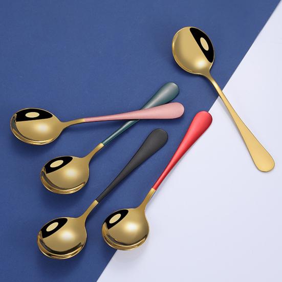 5Pcs Stainless Steel Desserts Ice Cream Coffee Stirring Spoons Kitchen Tableware