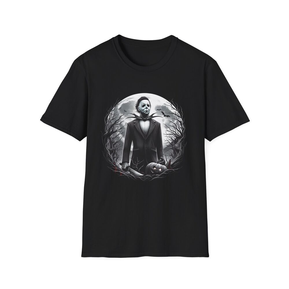 Michael Myers x Jack Skellington Mashup T-Shirt – Spooky Fusion Graphic Tee