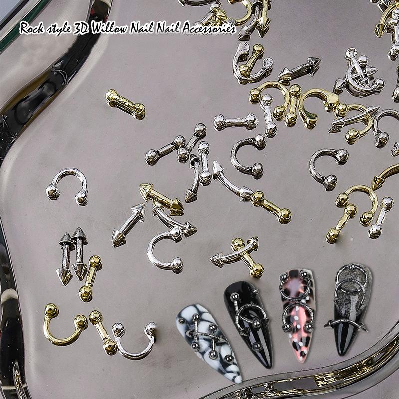 20 Stück Design Punk Stil Nagelteile Legierung Nieten Gold Silber Kurve Pfeil Niete Dekoration Nägel Kunst Zubehör Nagelanhänger