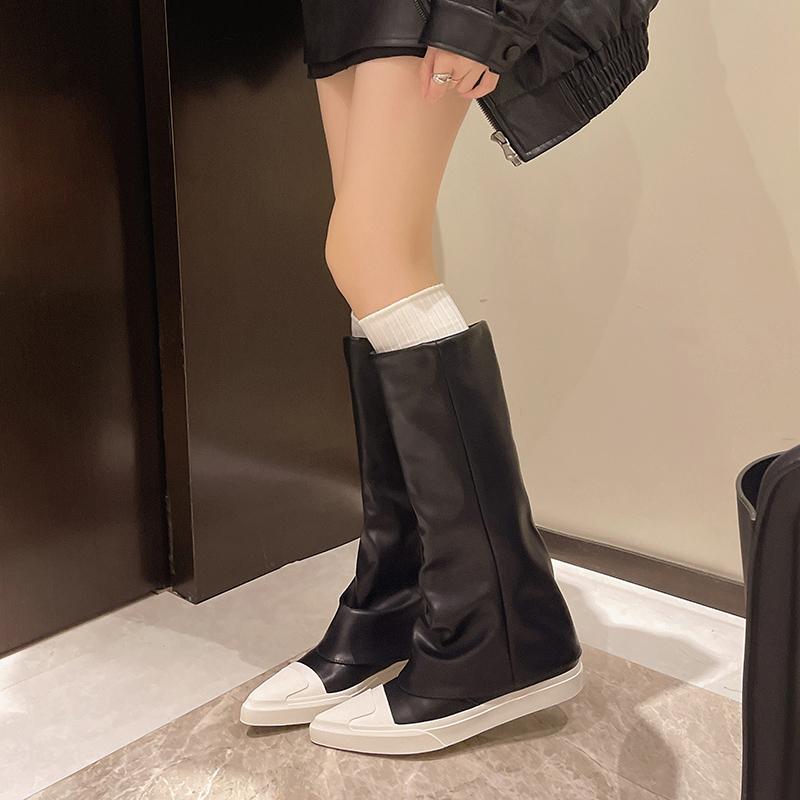 Pointed Toe Women High Boots Leather Fashion Winter Shoes New Brand 2025 Trend Knee High Gladiator New Motorcycle Botas De Mujer