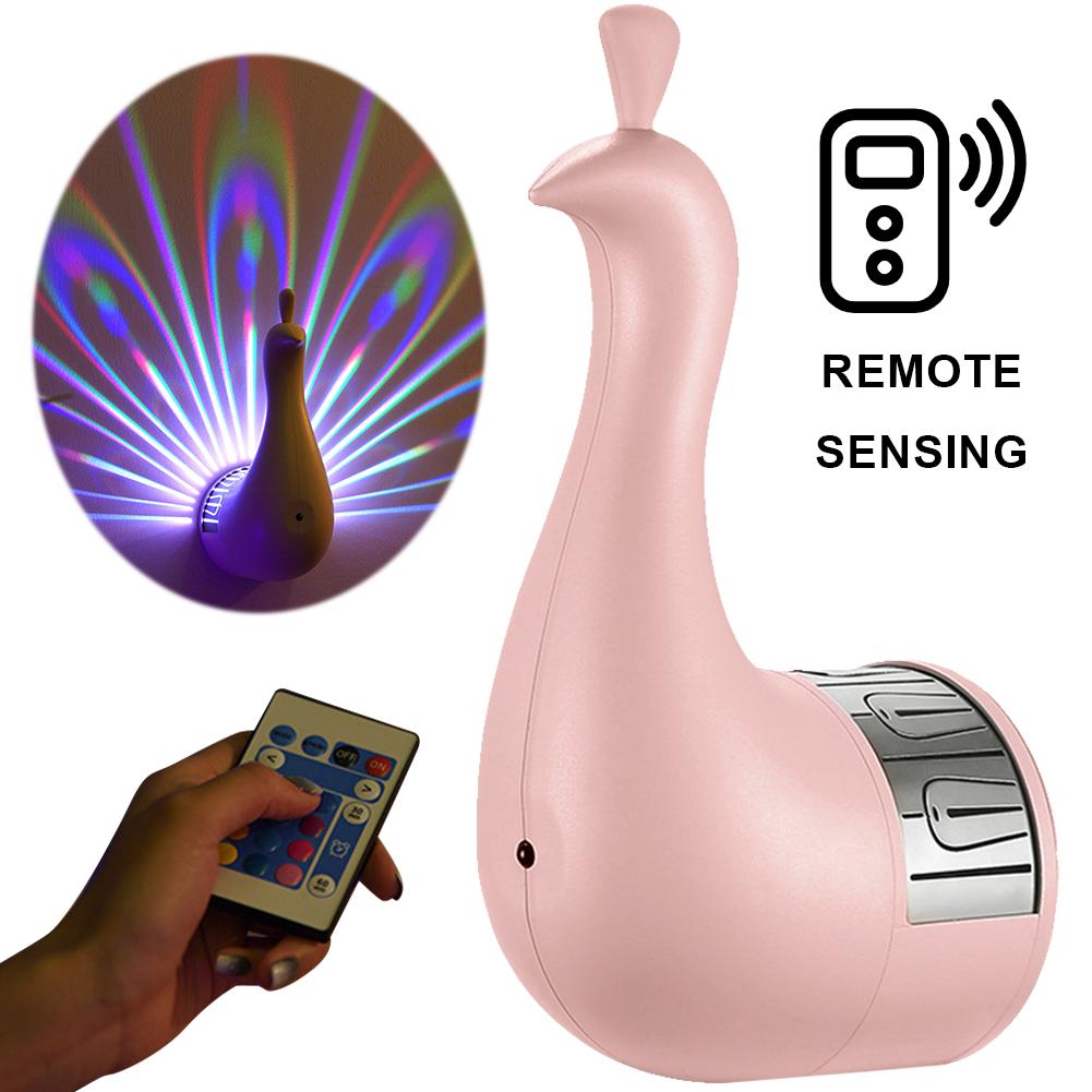 LED Peacock Projection Lamp Colorful Wall Lamp with Remote Control Atmosphere Lamp Night Light Bedside Lamp for Home Bedroom