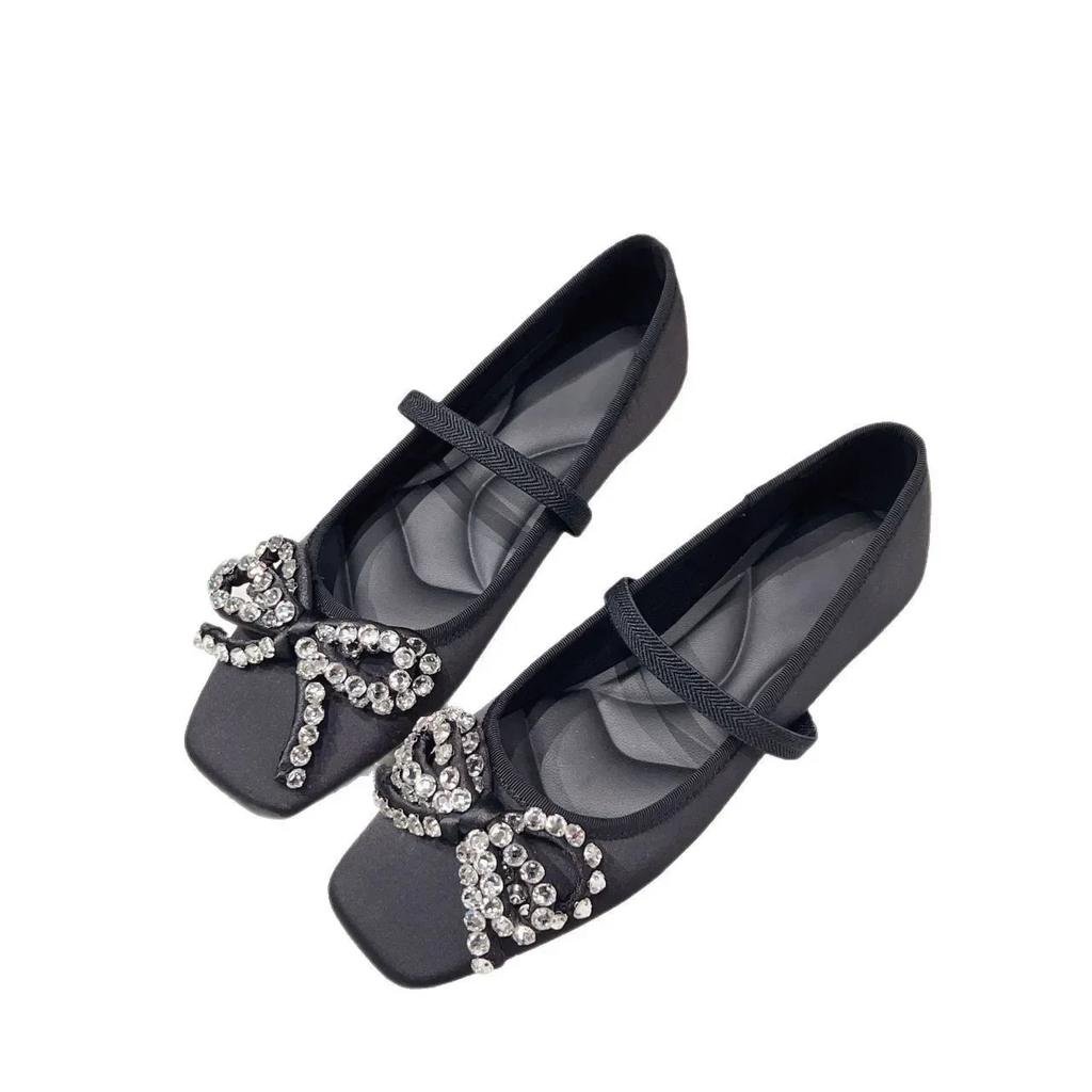 Mode Französischer Chic Schleifenknoten Flacher Absatz Damenschuhe Vielseitig Diamantverziert Märchenstil Frühling Sommer Abendschuhe