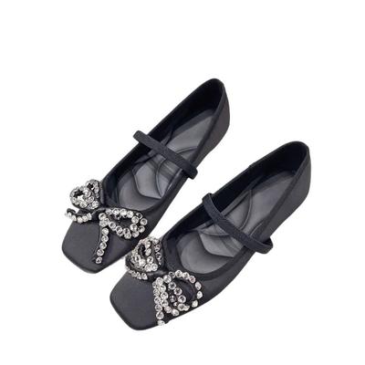 Chaussures pour femmes plates à nœud papillon chic français tendance, polyvalentes, ornées de diamants, style conte de fées, printemps été, chaussures de soirée