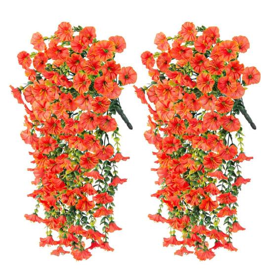 Artificial Flowers for Outdoor, Fake Hanging Morning Glory with Eucalyptus Leaves, UV Resistant Faux Plants Petunias Trailing Vines for Porch, Patio,