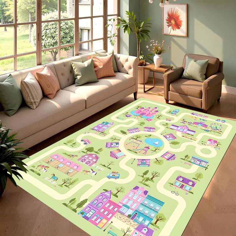 

Pink Amusement Park Kids Play Rug, Interactive Town Road Track Carpet, Non-Slip Washable Play Mat for Toddler Bedroom Carpet 40cm x 60cm