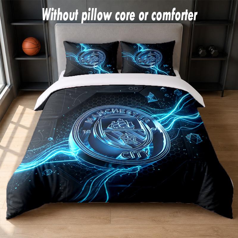 Set Biancheria da Letto Manchester City Design 1 Copripiumino + 2 Federe Morbido Traspirante Biancheria da Letto per la Casa