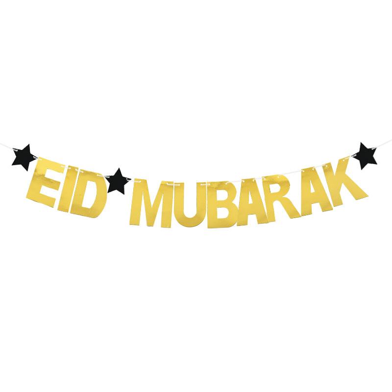 EID Mubarak Banner Glitter Star Moon Letter Paper Bunting Garland Islamic Muslim Party Ramadan Kareem Decorations for Home 2025