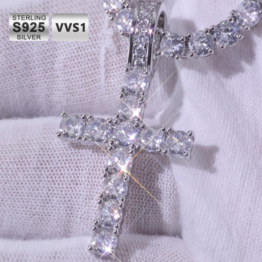 Fine Jewelry Moissanite Cross Pendant 925 Sterling Silver Hip Hop Shiny VVS Diamond Charm Necklace for Men No Fade