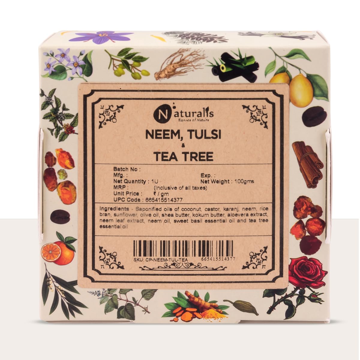 Naturalis Neem Soap - Herbal Soap Enriched with Neem Leaves, Tulsi, and Tea Tree for Natural Healing, Soothing Care, and Gentle Cleansing - Ideal fo