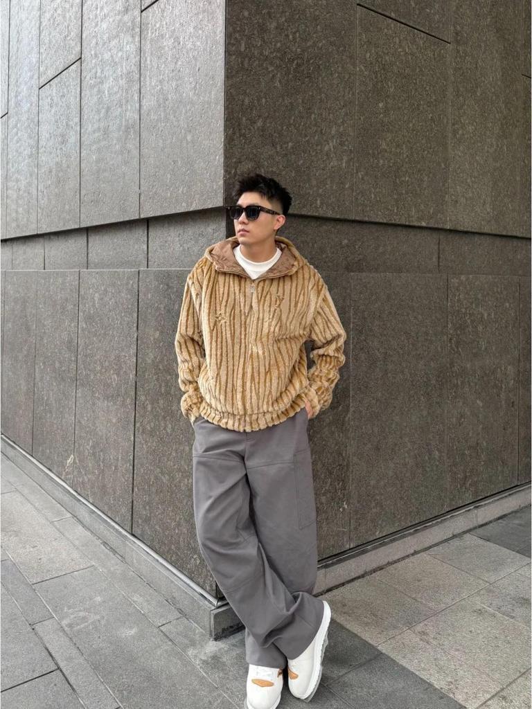 Nanyou Lujia 26ss Ski Series Letter Stripe Faux Fur Hooded Jacket