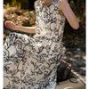 Elegant French Style Ink Print Sleeveless Dress, Round Neck, Spring 2026 Arrival