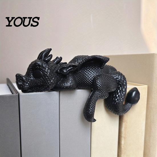 Indoor Home Library Decor Sleeping Dragon Bookshelf Decor, Book Nook Figurine, Gothic Fantasy Reading Booksitter Ornament, Shelf Desk