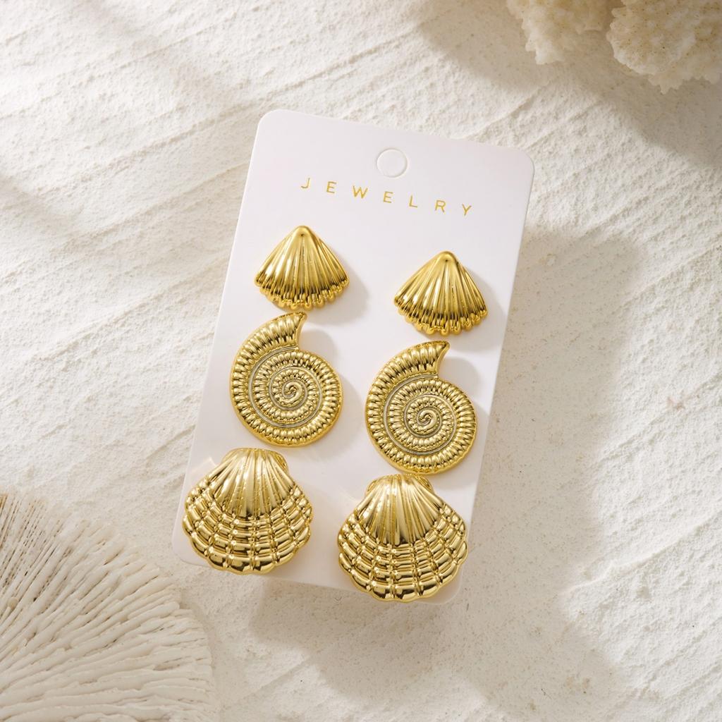 CCB Shell Conch Stud Earrings Set For Women Men Bohemian Fishtail Flower Spiral Starfish Earring Fashion Beach Summer Jewelry