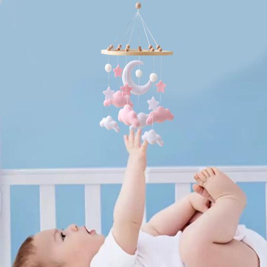 Baby Cloud Mobile for Crib Handmade Felt Nursery Decor with Stars Moon Soft Stroller Hanging Toy Gift for Boys Girls