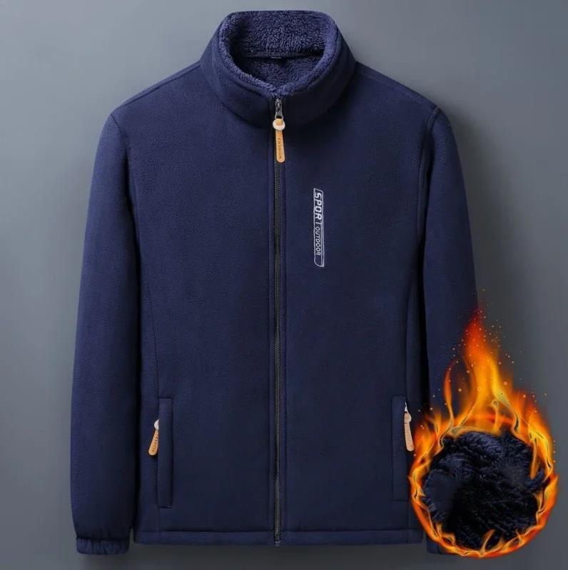 Winter Men Outdoor Fleece Jacket Casual Polar Fleece Cold-Proof Thickened Coat Lightweight Windproof Zipper Cardigan Warm Jacket