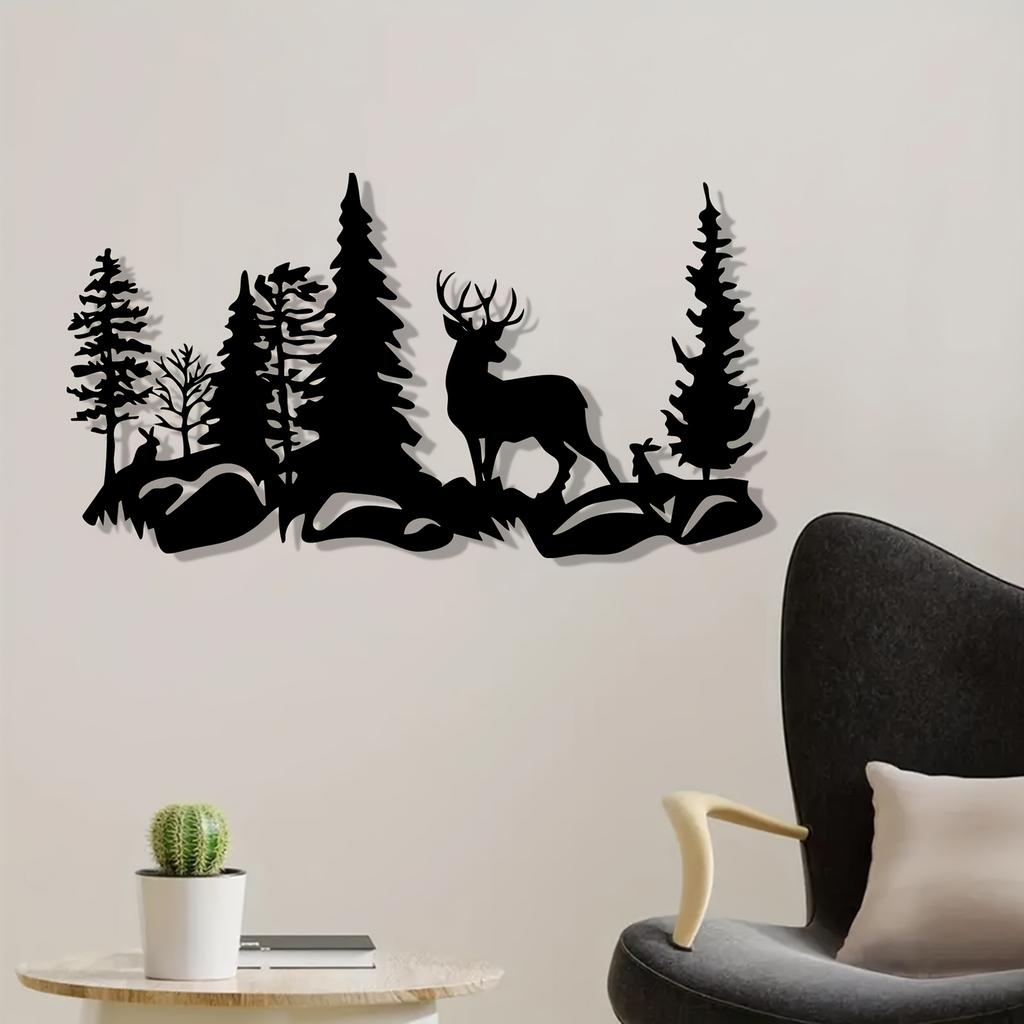 1pc Rust Resistant Iron Deer Forest Wall Art Indoor Outdoor Garden Fence Mural Holiday Decor